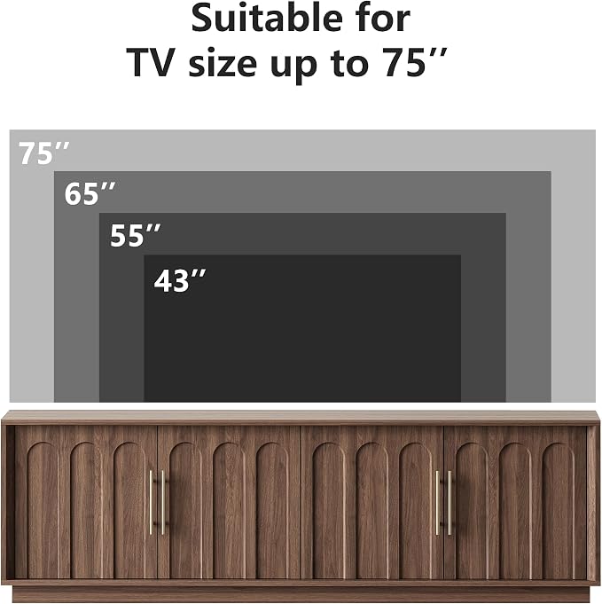 FORTUNETEC TV Stand for 75 Inch TV, Mid Century Modern TV Stand with Arched Design, Wood Grain Finish, Media Console with Adjustable Shelves, 67" Entertainment Center for Living Room Bedroom, Walnut - Image 7