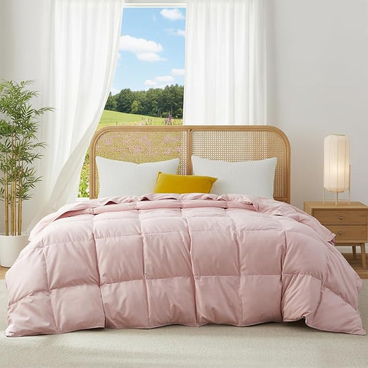 Joysoul Goose Feathers Fiber Comforter - Lightweight Ultra Soft Fabric Cover Breathable White Down Feather Fill, Pink Queen Size Duvet Insert (88" X 88")