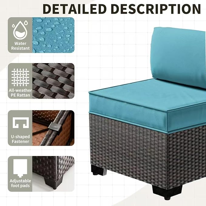 Gotland 7 Pieces Patio Furniture Set with 55000BTU Fire Pit Table, Wicker Patio Set with Wide Armrests 29.5'' High Backrest Thick Cushions 1 Coffee Table, Outdoor Furniture for Porch Deck Green