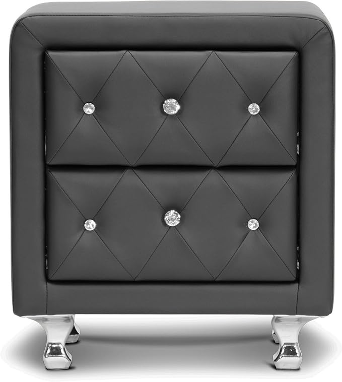 Baxton Studio Stella Crystal Tufted Upholstered Modern Nightstand, Black - Image 3