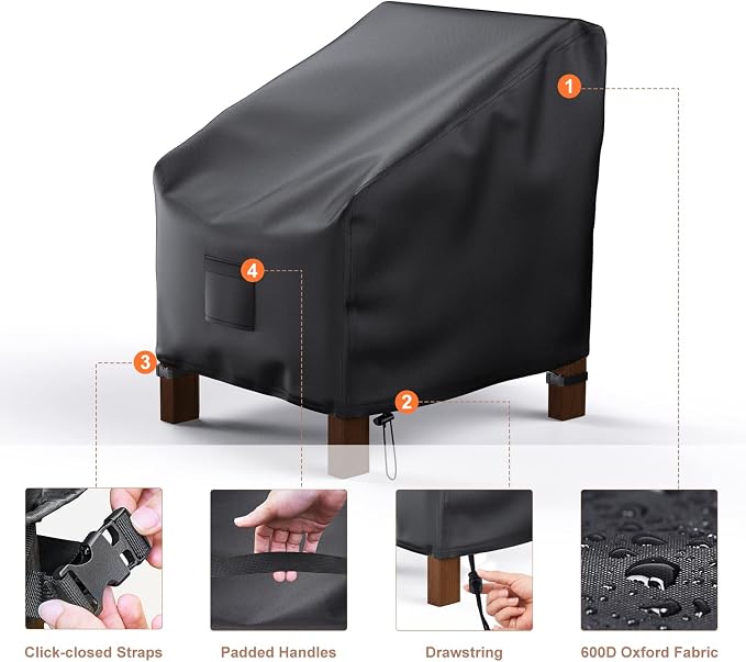 Mrrihand Patio Chair Covers Outdoor Furniture Covers Waterproof Lounge Deep Seat Cover Heavy Duty Lawn Patio Furniture Covers 2 Pack - 38W x 31D x 29H inch - Image 5