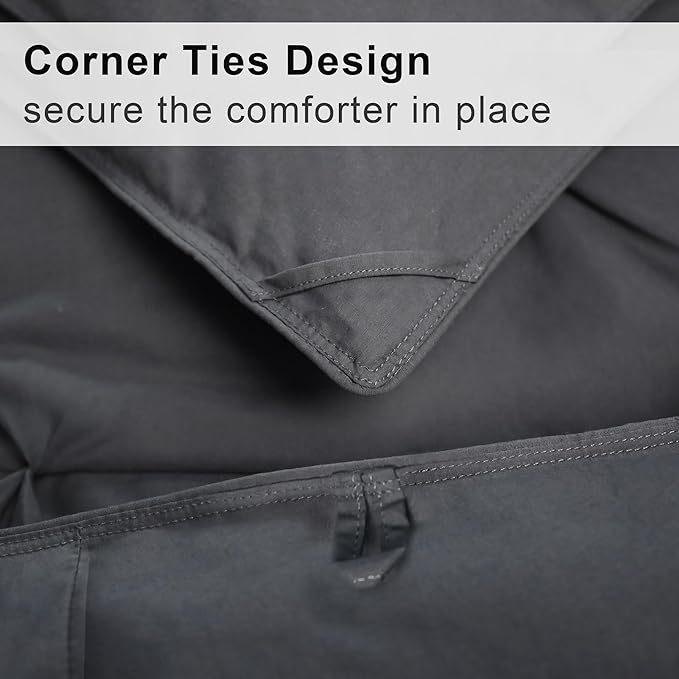 Pinch Pleat Goose Feather Down Fiber Comforters Queen Size, Grey 100% Cotton Duvet Insert, Fluffy Medium Warmth Bedding Comforter with Corner Loops (Grey, 90 x 90 Inch)