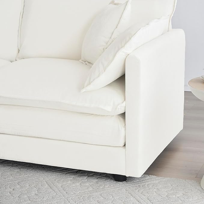 KEIKI Combination Sofa, Upholstered 3 Seater Couch, Oversized Sectional Sofa with Reversible Ottoman for Living Room Bedroom Office, White