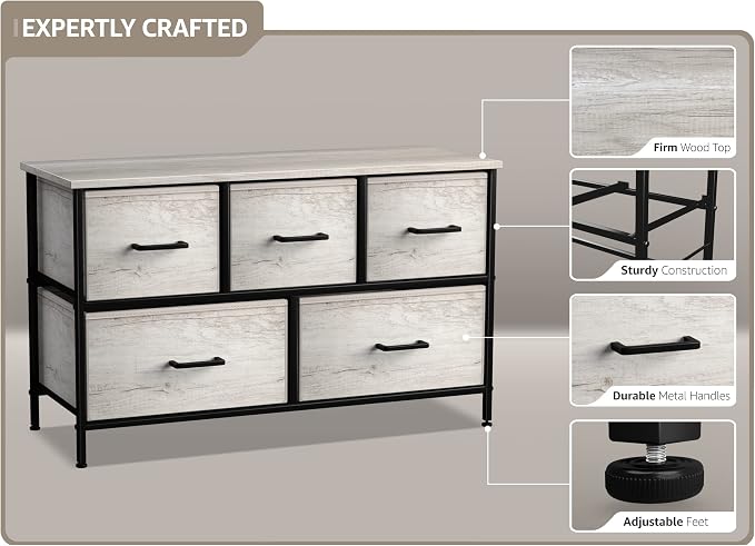 Sorbus Dresser with 5 Faux Wood Drawers - Storage Unit Organizer Chest for Clothes - Bedroom, Hallway, Living Room, Closet, & Dorm Furniture - Steel Frame, Wood Top, & Easy Pull Fabric Bins - Image 4