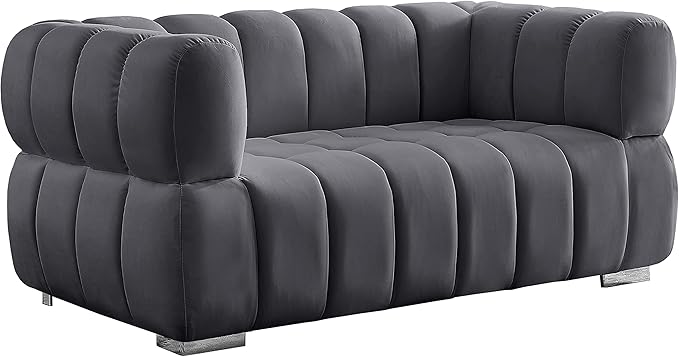 Meridian Furniture 670Grey-L Gwen Collection Modern | Contemporary Velvet Upholstered Loveseat with Deep Biscuit Tufting