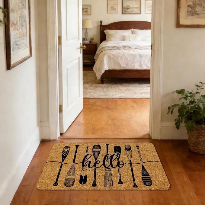 Lake House Cabin Decor Faux Coir Door Mat Doormat for Front Door Indoor Outdoor Porch Entrance Entryway Outside Inside, Lake Decor for Home, Nautical Boat Paddle Welcome Mat, 17x30 Inches - Image 5