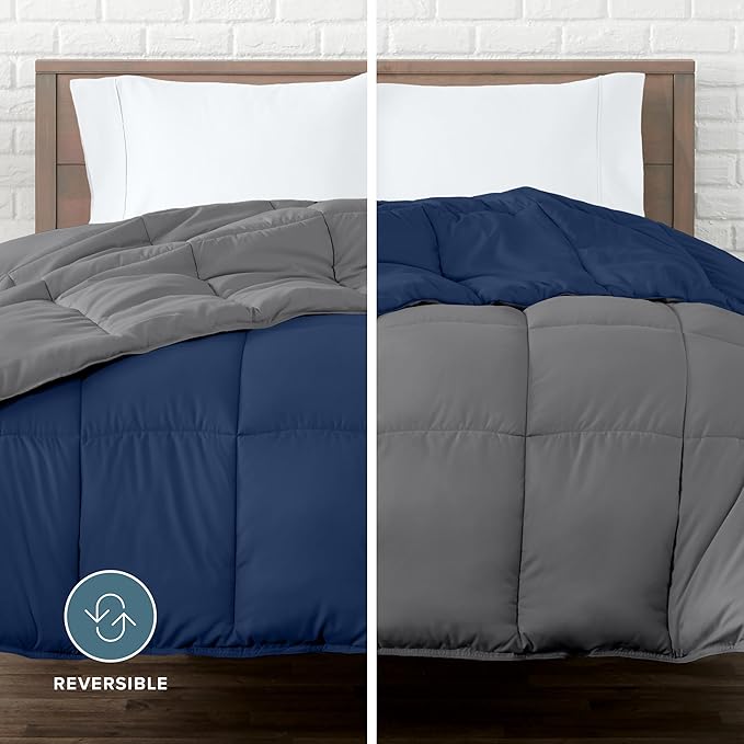 Bare Home Oversized King Comforter - Reversible Colors - Goose Down Alternative - Ultra-Soft - Premium 1800 Series - All Season Warmth - Bedding Comforter (Oversized King, Dark Blue/Grey)