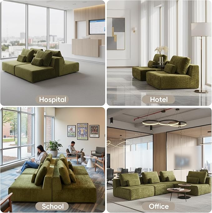 Modular Single Sofa Couch, Green Plush Velvet No-Assembly Compressed Sofa, Deep-Seat Lounge Chair for Small Spaces Living Rooms Bedrooms Reading Nooks