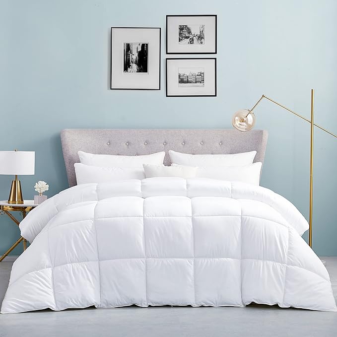 Luxurious Twin/Twin XL Size Hard-to-FIND 65 Oz Fill Weight Goose Down Alternative Comforter, 600 Thread Count 100% Egyptian Cotton Cover, 700 Fill Power, Solid White Color