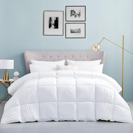 Luxurious Twin/Twin XL Size Hard-to-FIND 65 Oz Fill Weight Goose Down Alternative Comforter, 600 Thread Count 100% Egyptian Cotton Cover, 700 Fill Power, Solid White Color