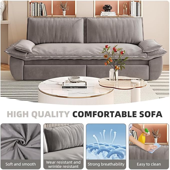 3-in-1 Convertible Sofa Bed Queen Size Pull Out Sleeper Sofa with Heavy Duty Metal Frame, Luxurious Velvet Upholstered Loveseat with 2 Pillows, Modern Folding Guest Bed for Living Room, Apartment