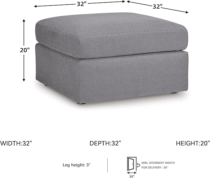 Signature Design by Ashley Modmax Contemporary Stain Resistant Square Oversized Accent Ottoman with Non-Skid Legs, Gray