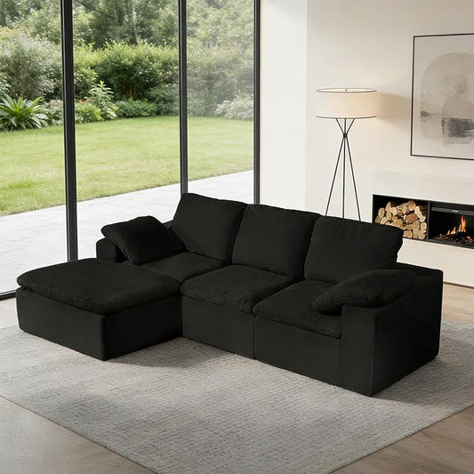 108” Modern Boneless Cloud Couch, Modular L Shaped Sectional Sofa with Convertible Ottoman for Living Room, High-Resilience Memory Foam Couch with Deep Seats, Chenille Soft Cushions, No Assembly