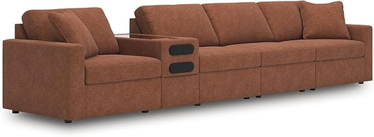 Signature Design by Ashley Casual Modmax Stain Resistant 5-Piece Sectional with Reversible Cushion and Built-in Speaker, Orange