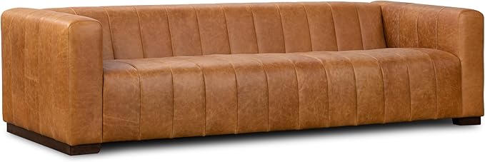 Poly & BARK Canale 99” Sofa – Modern 3-Seater Couch for Living Rooms – Performance Fabric Upholstery, High-Density Foam Cushions, Tapered Legs, Minimal Assembly – Cognac Tan