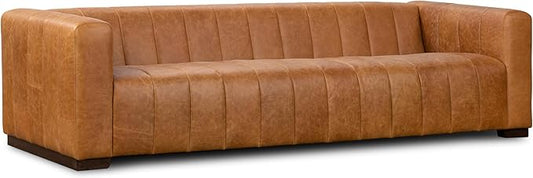 Poly & BARK Canale 99” Sofa – Modern 3-Seater Couch for Living Rooms – Performance Fabric Upholstery, High-Density Foam Cushions, Tapered Legs, Minimal Assembly – Cognac Tan