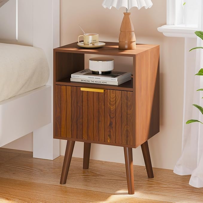 Aenuert Nightstand, 2-Tier Night Stand with Drawer, Wooden Bedside Table for Bedroom Study Room Small Spaces, Rustic Brown by Aenuert