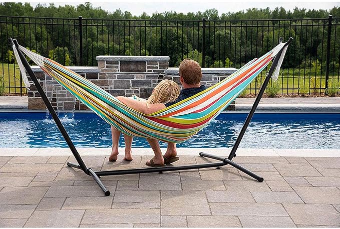 Vivere Double Polyester Easy Assemble Outdoor Hammock with Steel Stand, Ciao - Image 4
