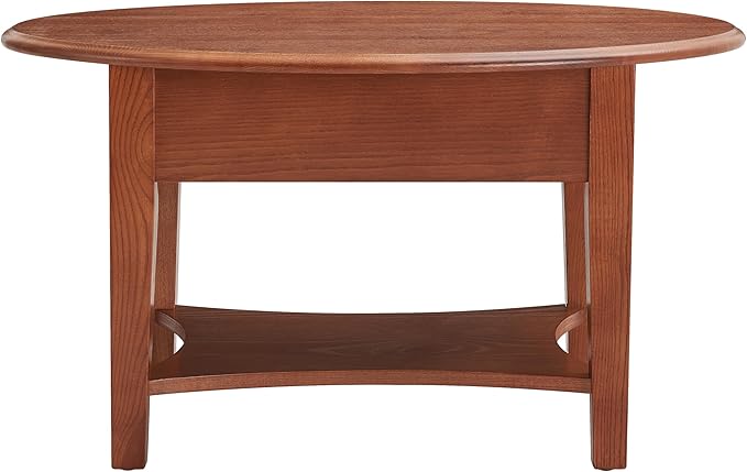 Leick Home Haven Ridge Coffee Table, Solid Wood, Oval, with Drawer and Shelf, Medium Oak, 9044-MED