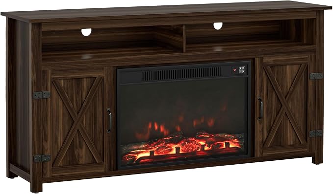 YESHOMY Fireplace TV Stand for Television up to 65+ Inch with Storage and Farmhouse Barn Doors, Entertainment Center with Cabinet and Shelves, Media Console for Living Room, Walnut - Image 7