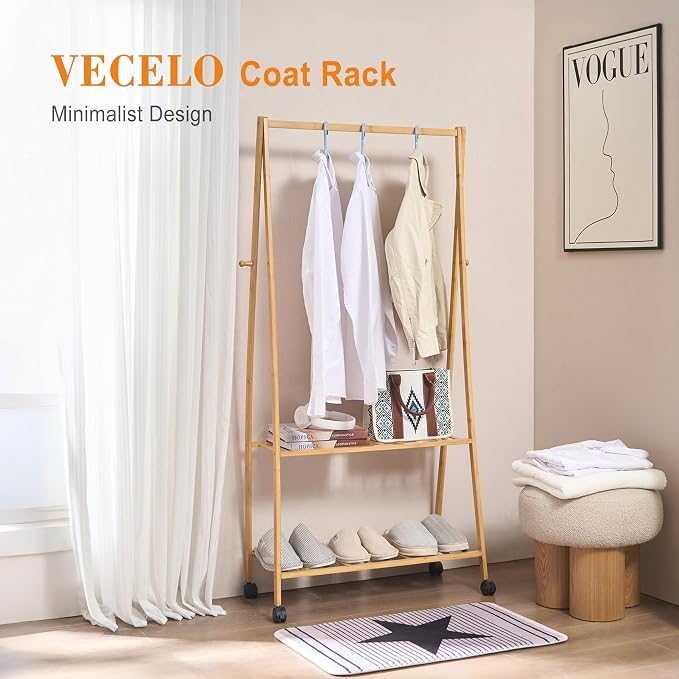 VECELO Coat Rack Freestanding, Entryway Hanger Stand, Umbrella Holder, Hall Tree With Hooks, Floor Standing Metal Tree Stand,Oak - Image 3
