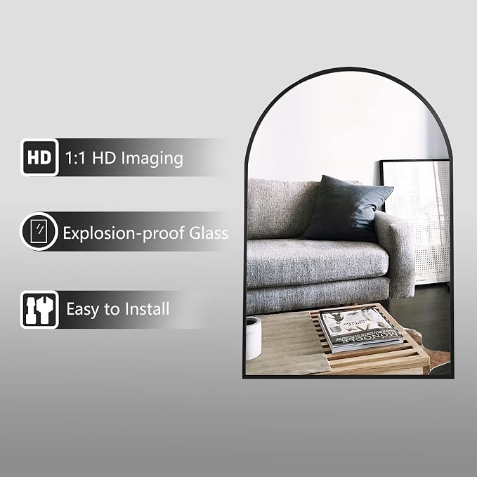 HARRITPURE Wall Mounted Mirror Arch Mirror for Bathroom,Vanity Mirror Aluminum Alloy Metal Frame Home Decor for Bathroom Bedroom Living Room Entryway (Black-2Pcs, 20“*30”) - Image 6