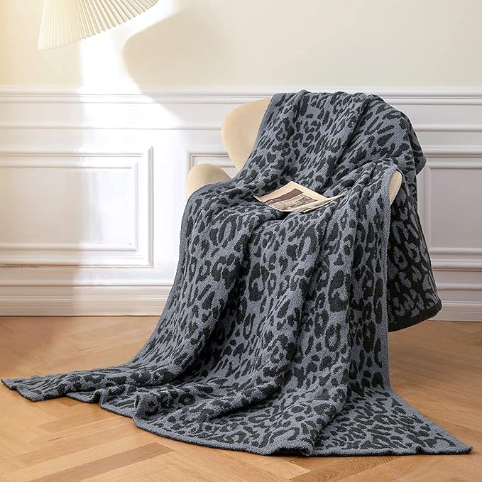 MH MYLUNE HOME Large Soft Micro Plush Leopard Blanket (71x78 inch, Dark Blue | Charcoal Grey) Warm Reversible Cheetah Blanket Leopard Pattern Throw for Sofa Couch Bed