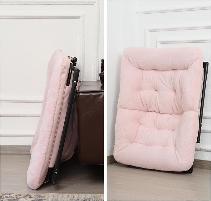 Comfy Saucer Chair for Adults, Soft Faux Fur Bedroom Chair, Accent Dorm Chairs, Flexible Living Room Reading Chairs, Oversized Folding Seat for Teens, X-Large, Light Pink