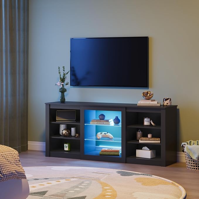 WLIVE Modern TV Stand for 65 Inch TV, Entertainment Center with Adjustable Open Shelves & RGB LED Lights, Sturdy Media Console for Living Room, Bedroom,Gaming (Black) - Image 9