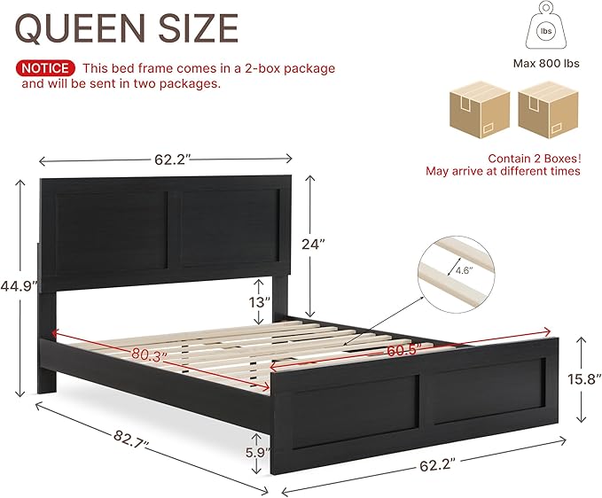 KISLOT Wood Bed Frame, Full Size Wooden Platform Bed Frame with Headboard and Footboard Mattress Foundation Farmhouse Bedroom Furniture No Box Spring Needed