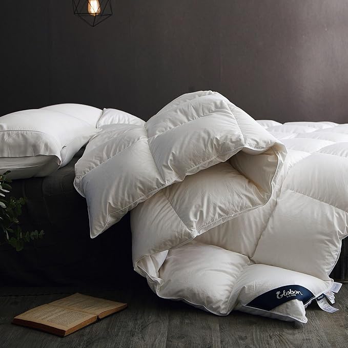 Globon Winter Down Comforter California King Size,Heavyweight Duvet Insert with 8 Corner Tabs,Noiseless Soft Shell,Machine Washable,White
