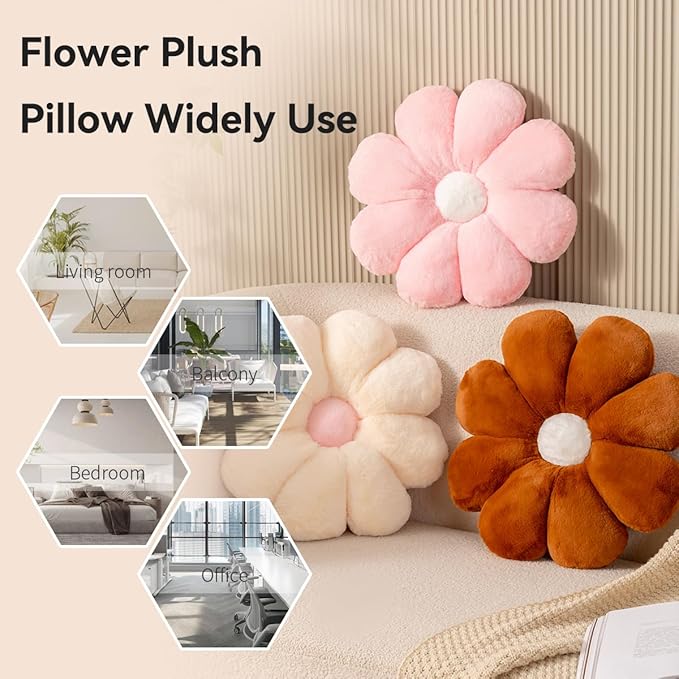 FIONOUT Pink Flower Pillow, 25.5In Flower Shaped Pillow Decorative Throw Pillows, Cute Pink Daisy Pillow,Floor Pillows for Sitting, Room Decor & Plush Pillow for Bedroom Couch Chair (65CM Pink)