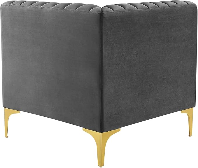 Modway EEI-3983-GRY Triumph Channel Tufted Performance Velvet Sectional Sofa Corner Chair, Gray
