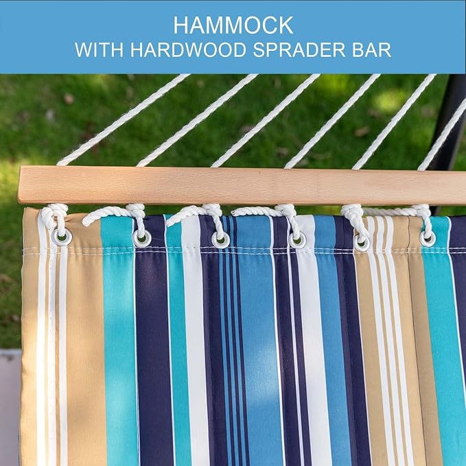 Lazy Daze Hammocks 12 FT Quilted Fabric Double Hammock with Spreader Bars and Detachable Pillow, 450lbs Weight Capacity - Image 5