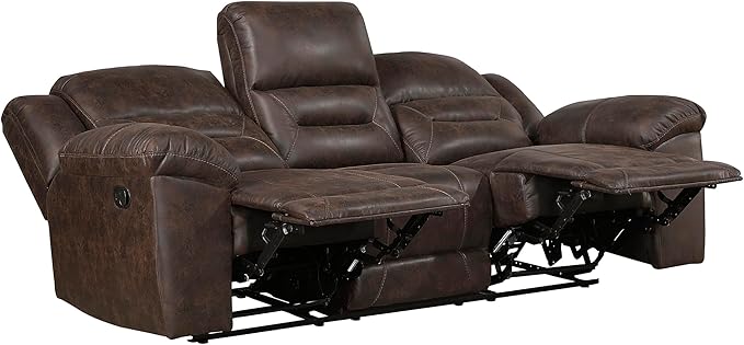 Lexicon Double Recliner Sofa for Living Room, Wall Hugger Manual Reclining Couch Sofa, Textured Microfiber Upholstered Dual Reclining Sofa, Home Theater Seating, Required Assembly, Dark Brown