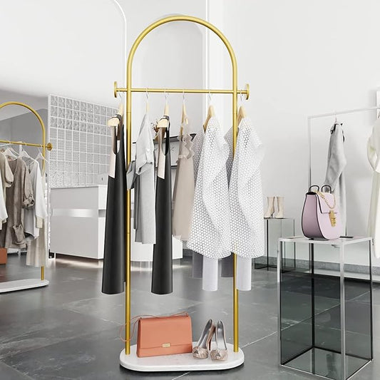 HKaikzo Gold Garment Rack, Modern Coat Racks Freestanding for Hanging Clothes Heavy-duty Clothing Rack with Marble Base, for Bedroom, Bathroom, Living Room, Boutiques 23.6" W by HKaikzoOriginalityClothingRackFamily