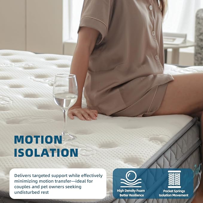 Queen Mattress 12 Inch Queen Size Mattresses in a Box Memory Foam Hybrid Bed Mattress for Silent Sleep with Pocket Spring Motion Isolation,Pressure Relief,Fiberglass Free,Medium Firm Feel