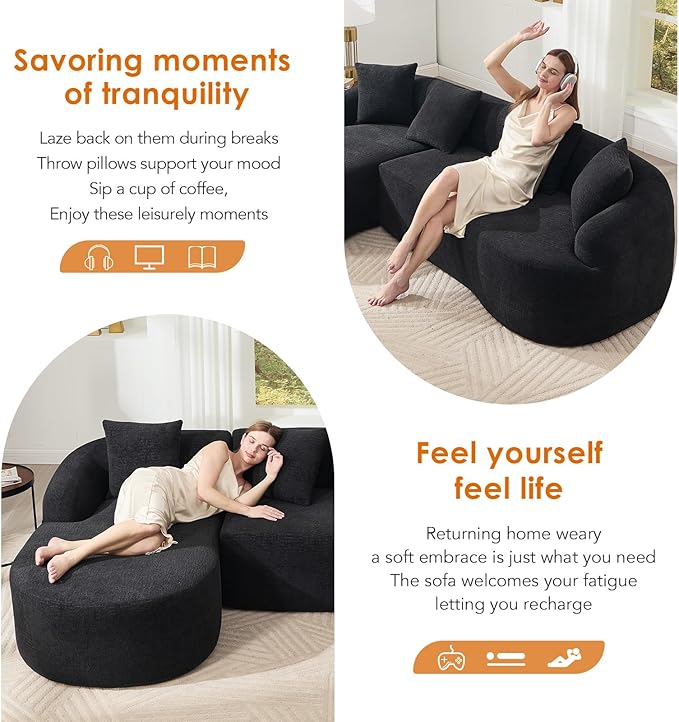 KEIKI L-Shaped Chenille Modular Sectional Couches with Chaise Lounge & 4 Pillows, 3 Seater Oversized Upholstered Luxury Plush Cloud Sofa for Living Room Apartment, Full Sponge Compression