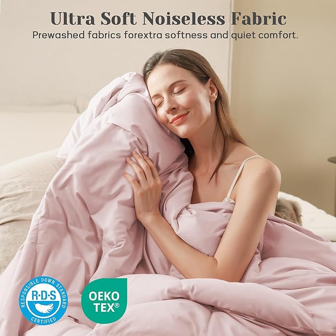 Joysoul California King Size Down Comforter - All Season Ultra Soft Goose Down & Feather Fiber Fill, Luxury Hotel Pink Duvet Insert with Corner Tabs (108" X 94")