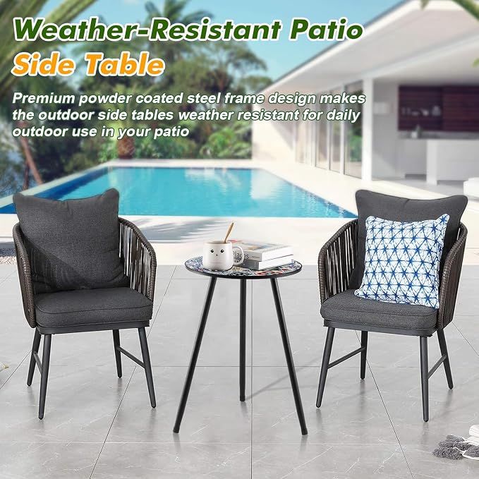 2 Packs Metal Mosaic Round Side Tables 13.4" Small Outdoor Patio Round Accent Coffee Tables Indoor Corner Stand for Small Spaces Weather-Resistant for Balcony, Porch Plant Stands Indoor, Mixed Mosaic - Image 5