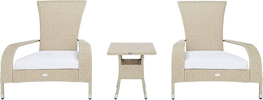 SAFAVIEH Outdoor Patio Furniture Collection Edna 3-Piece Lounge Set with Beige Faux Rattan Armchairs, Cushions & Side Table, Conversation Seating (PAT7719B)