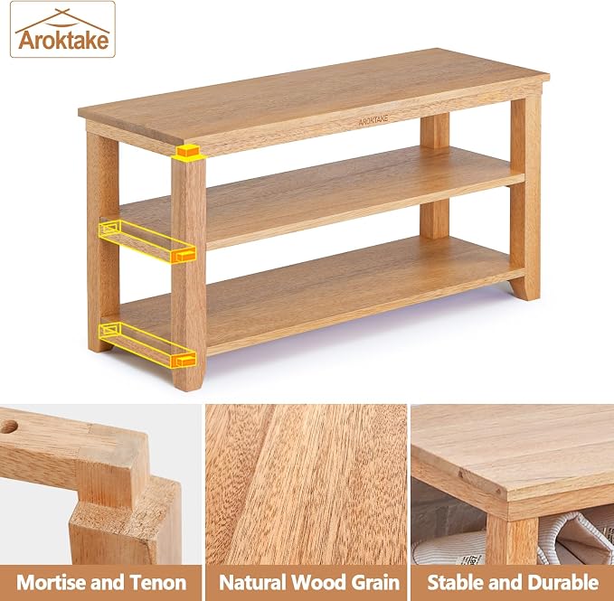 Shoe Rack Bench, 2-Tier Wood Heavy Duty Shoe Organizer Shelf for Entryway, Living Room,Bedroom (Natural, 11.81"x 45.7"x 16.54") - Image 6
