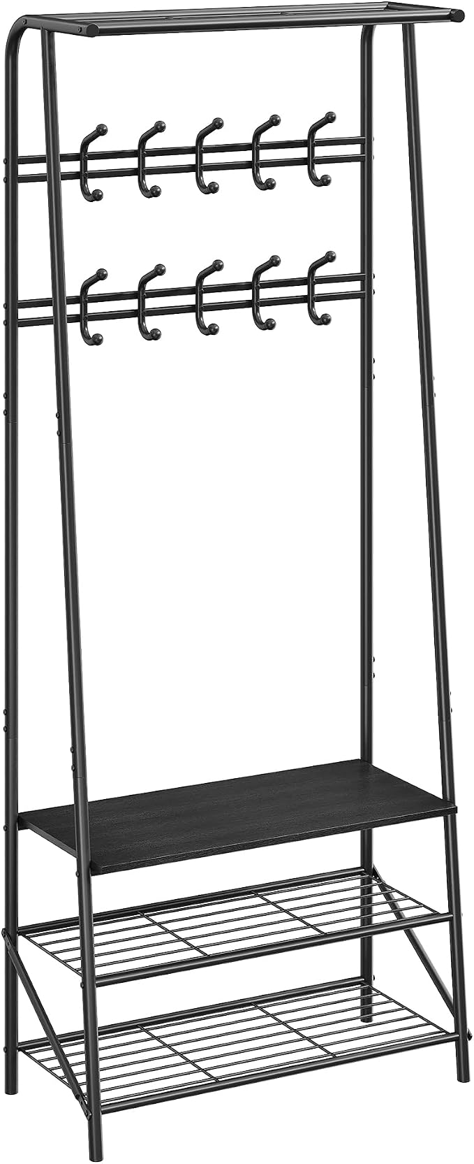 Entryway Hall Tree Coat Rack with Shoe Storage Bench, 10 Hooks & Clothes Rail – Wood Look, Metal Frame – Multifunctional Organizer for Hallway, Black – Double Row Hook, 60cm Wide, Black - Image 7