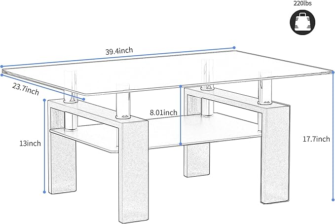 Meihua Rectangle Glass Coffee Table for Living Room, Modern Center Table Metal Tube Legs for Home Office (Brown)