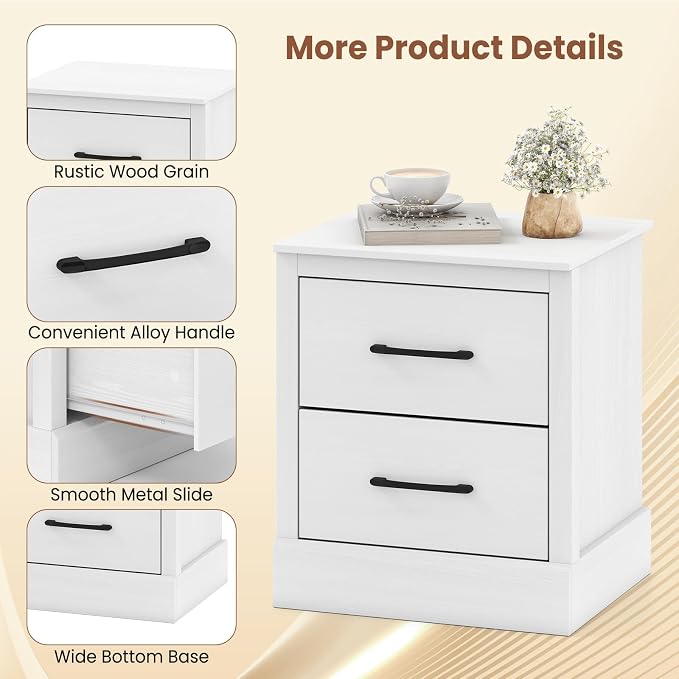 Giantex Modern Nightstand Set of 2, Wood Bedside Table with 2 Storage Drawers, Compact Floor Night Stand End Table, White Accent Sofa Side Table for Bedroom - Image 6