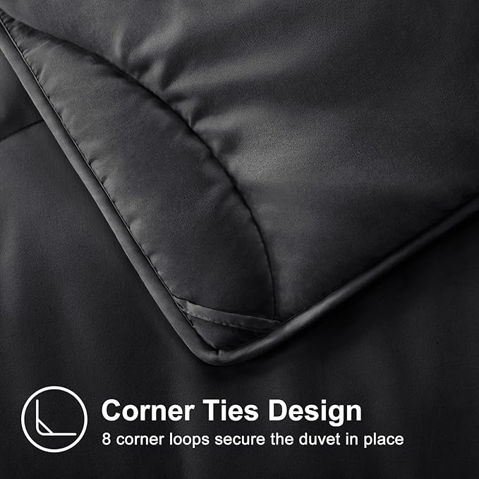 MEELUS Lightweight Comforter Cooling Black, All Season Duvet Insert Breathable Full Size Summer Bedding, Soft Microfiber Cool Down Alternative Quilt with Corner Tabs, 82x86 inch