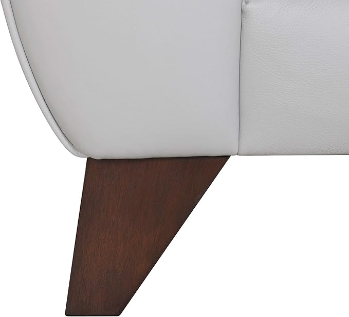 Armen Living Jedd Contemporary Sofa in Genuine Dove Grey Leather with Brown Wood Legs
