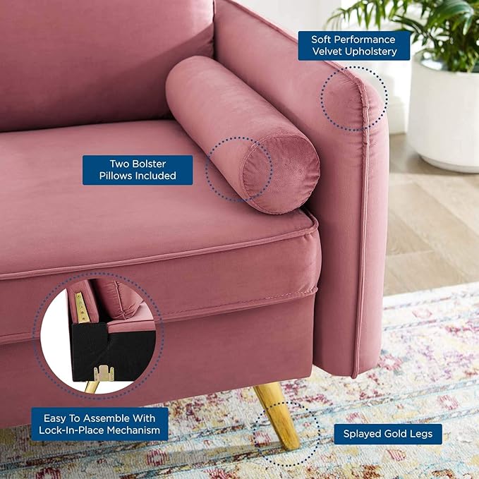 Modway Revive Performance Velvet Loveseat, Dusty Rose