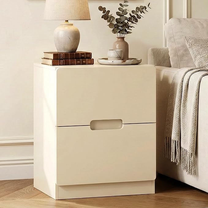 RoyalCraft Beige Nightstand with Drawers, Night Stand for Bedroom, Modern Bedside Table with Handless Design, Wood End Table for Living Room, Hallway by Bringyoubetterlife