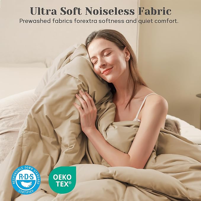 Joysoul Feather Down Fiber Comforter Queen Size - All Season Ultra Soft Goose Down & Feather Fiber Fill Duvet Insert, Luxury Hotel Dark Gray with 8 Corner Tabs (Ginger Yellow, California King)